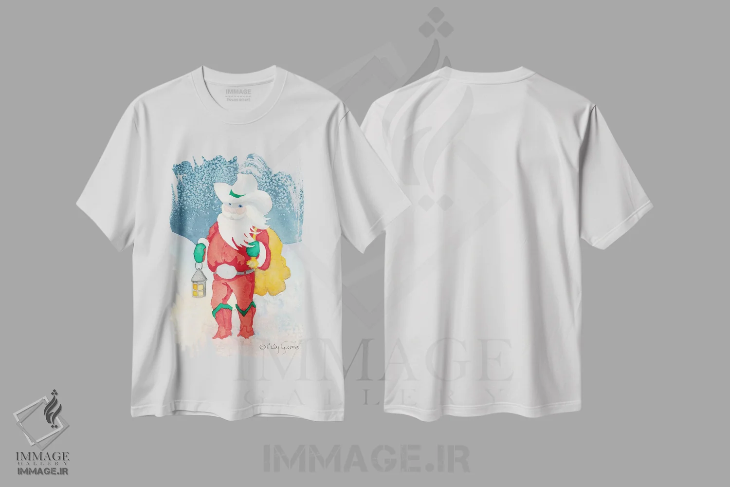 تیشرت سفید طرح دار کریسمس بابانوئل کابوی، هنر دیجیتال اثر کالی گاریس | immage.ir