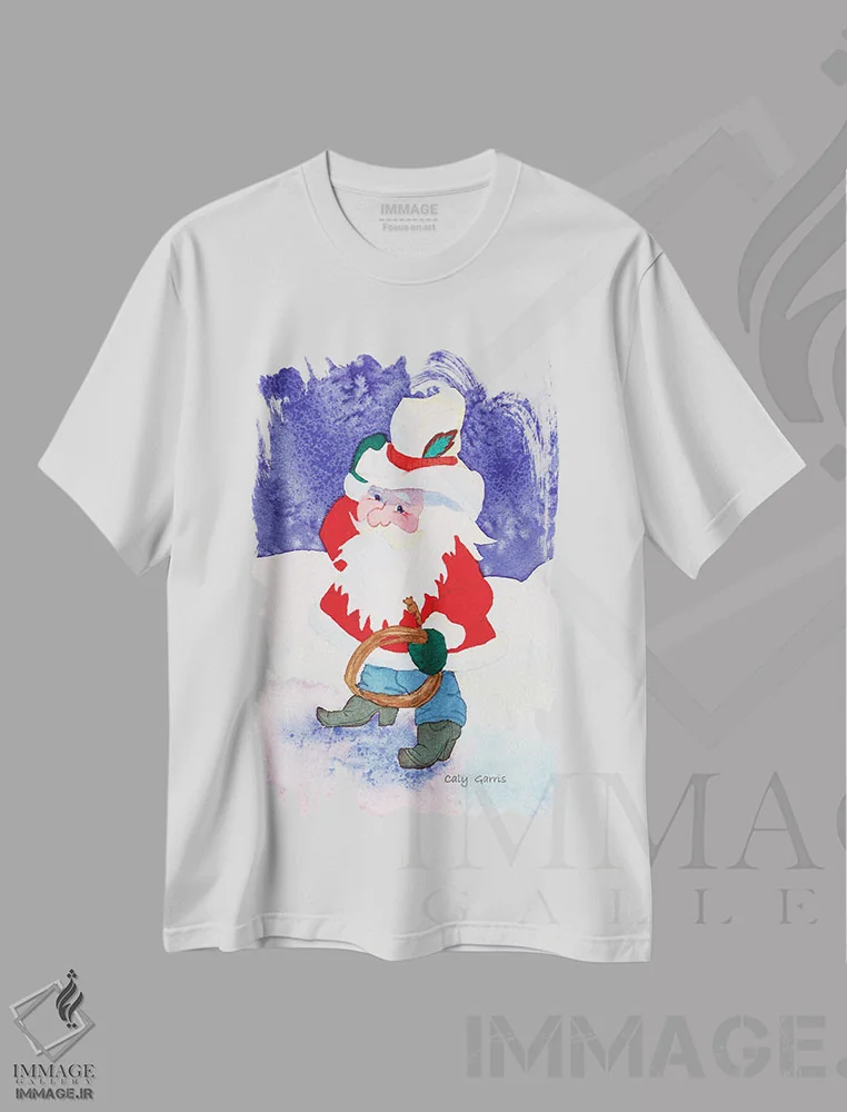 تیشرت سفید طرح دار بابانوئل کابوی، هنر دیجیتال اثر کالی گاریس | immage.ir