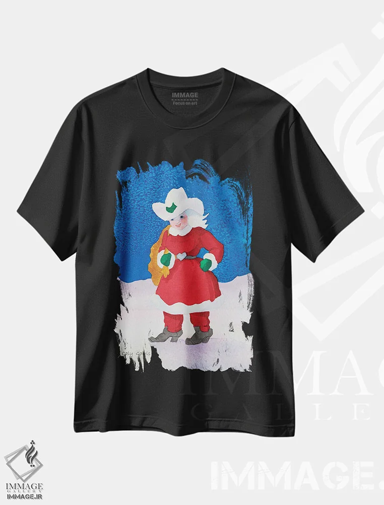 تیشرت مشکی طرح دار خانم کلاوس کابوی، هنر دیجیتال اثر کالی گاریس | immage.ir