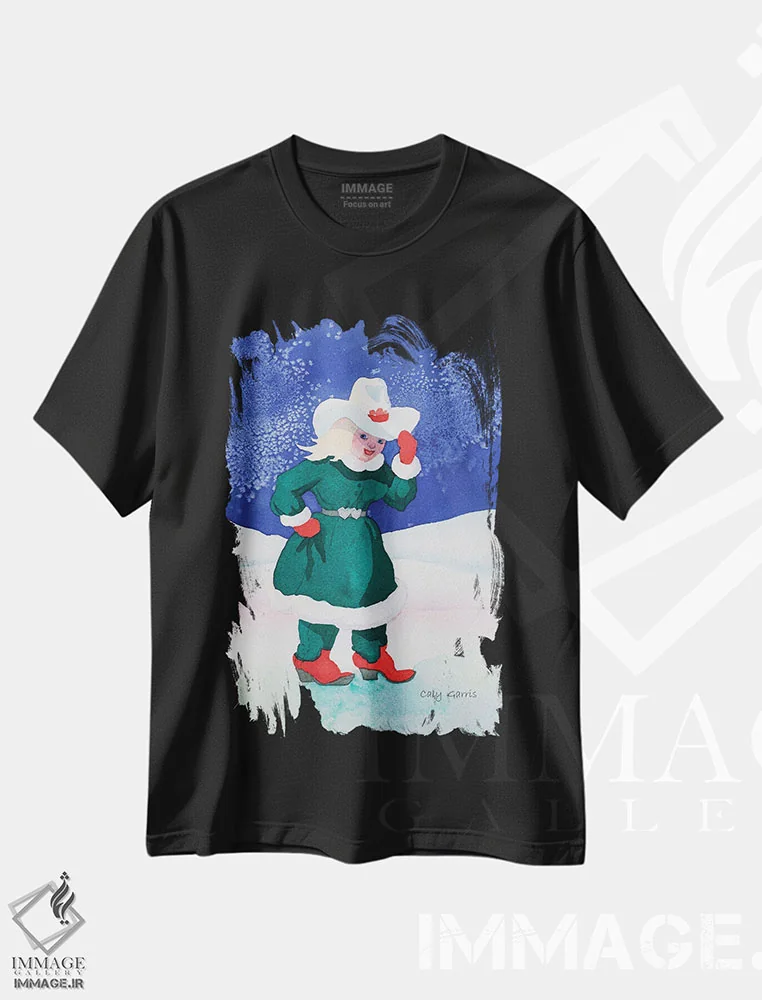 تیشرت مشکی طرح دار خانم کلاوس کابوی، هنر دیجیتال اثر کالی گاریس | فروشگاه ایماژ