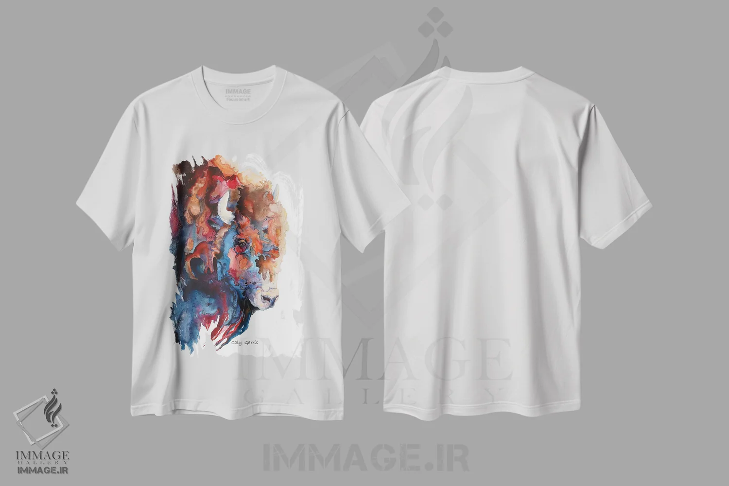 تیشرت سفید طرح دار آمریکانا، دکور کلبه و لژ اثر کالی گاریس | فروشگاه ایماژ