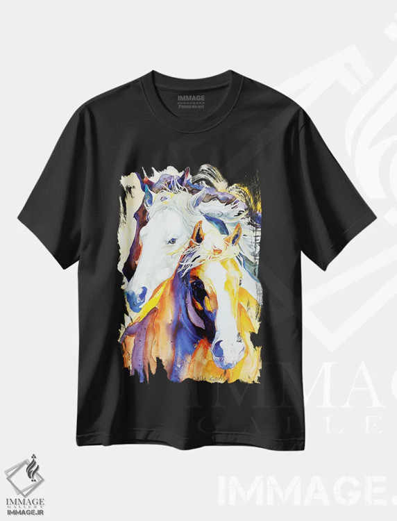 تیشرت مشکی طرح دار دنبال من بیا، دکور کلبه و لژ اثر کالی گاریس | فروشگاه ایماژ