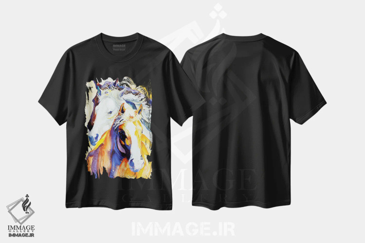 تیشرت مشکی طرح دار دنبال من بیا، دکور کلبه و لژ اثر کالی گاریس | فروشگاه ایماژ