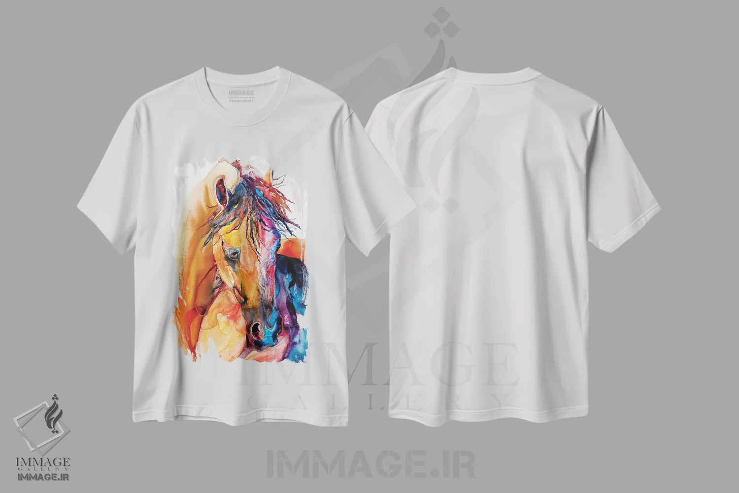 تیشرت سفید طرح دار زنبق زراندود، دکور کلبه و لژ اثر کالی گاریس | فروشگاه ایماژ