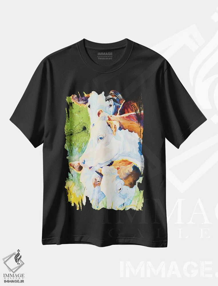تیشرت مشکی طرح دار هرِفوردهای خوشحال، تزئینی اثر کالی گاریس | فروشگاه ایماژ