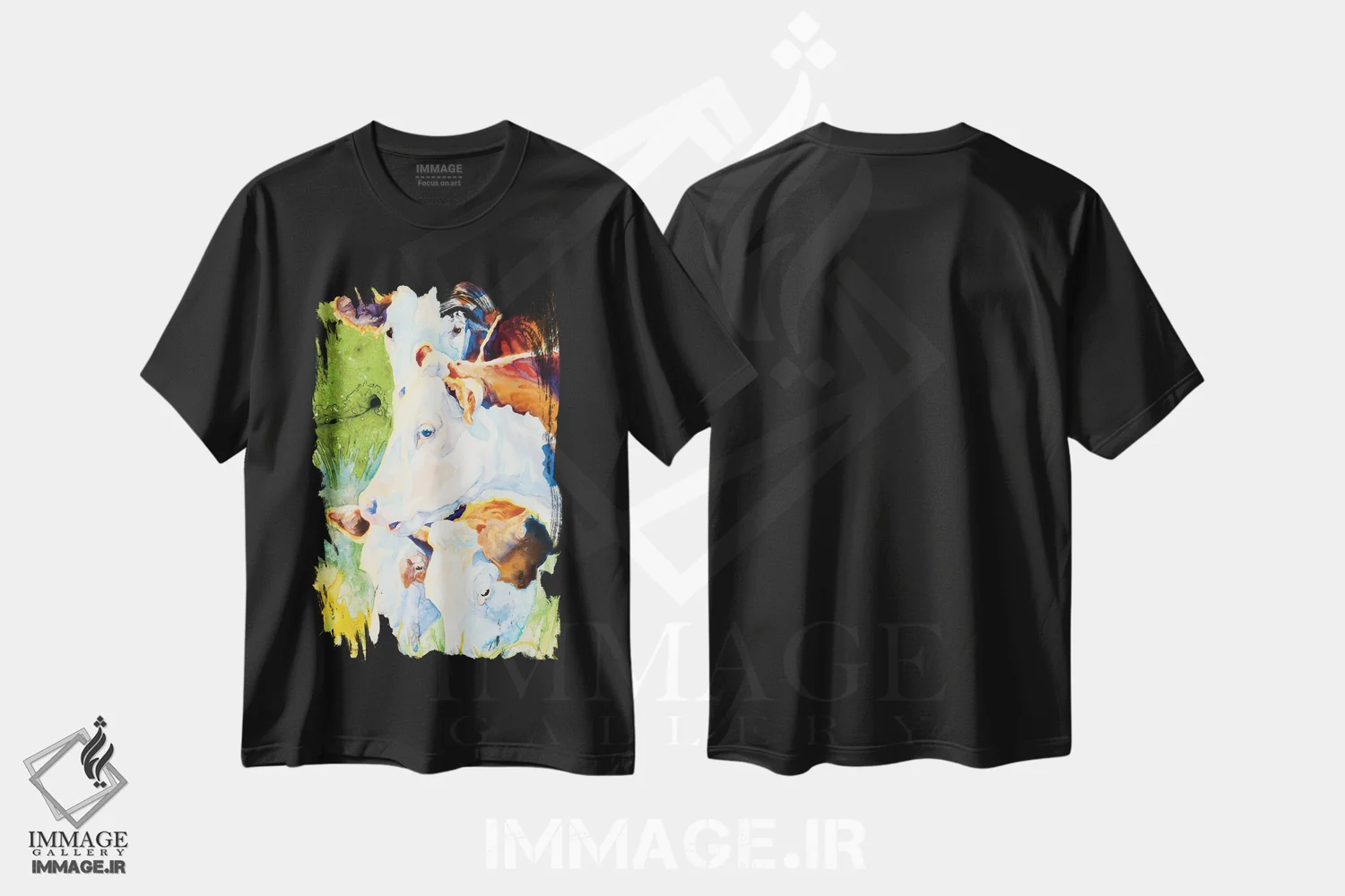 تیشرت مشکی طرح دار هرِفوردهای خوشحال، تزئینی اثر کالی گاریس | فروشگاه ایماژ