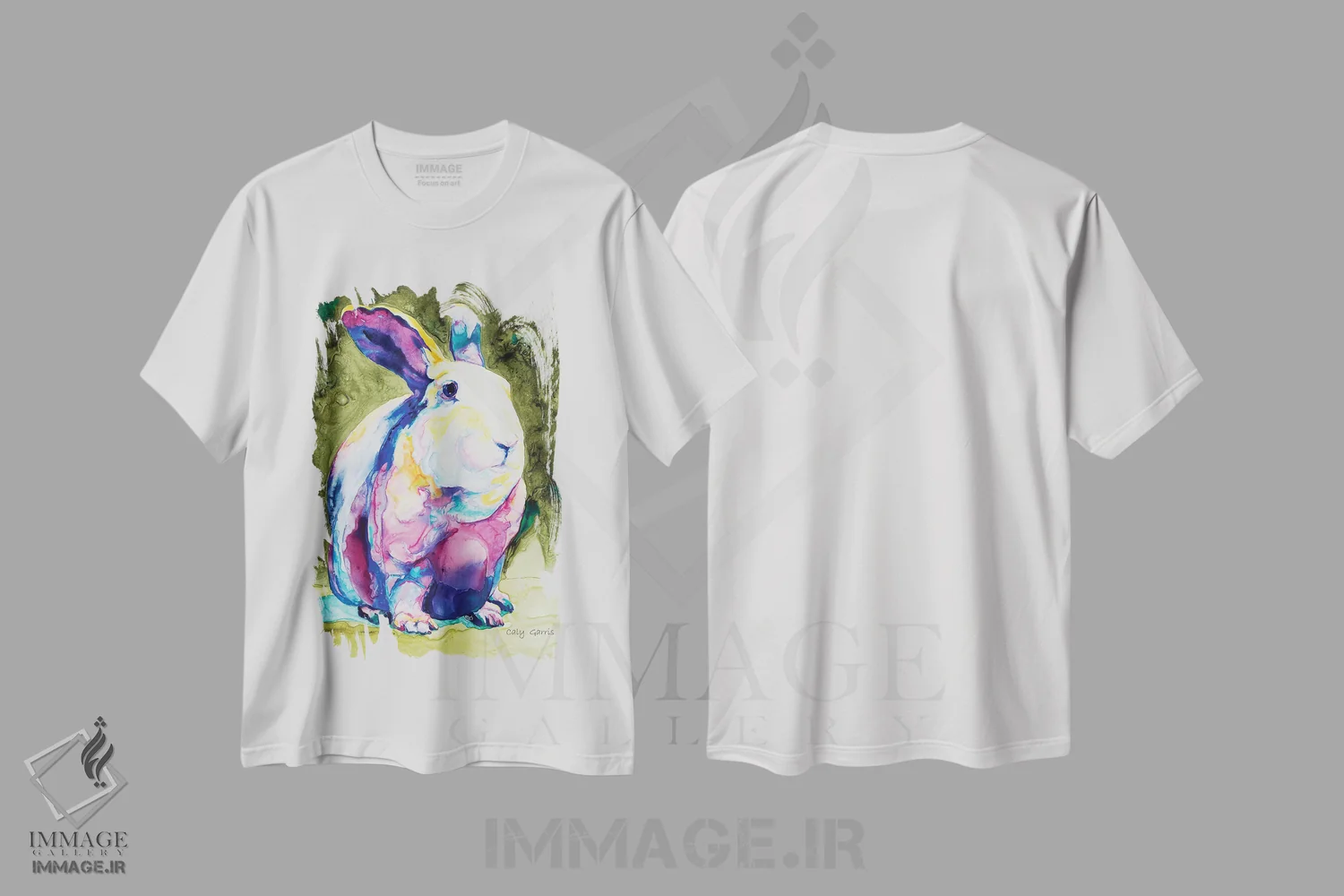 تیشرت سفید طرح دار هربیانی، تزئینی اثر کالی گاریس | فروشگاه ایماژ