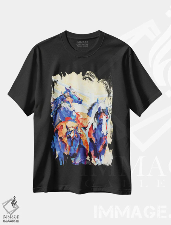 تیشرت مشکی طرح دار رهبر گروه، دکور کلبه و لژ اثر کالی گاریس | فروشگاه ایماژ