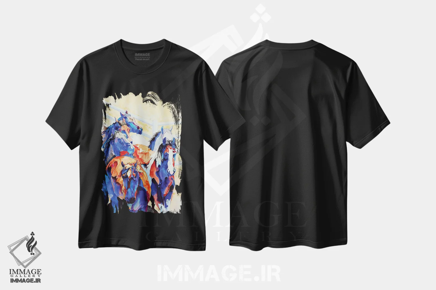 تیشرت مشکی طرح دار رهبر گروه، دکور کلبه و لژ اثر کالی گاریس | فروشگاه ایماژ
