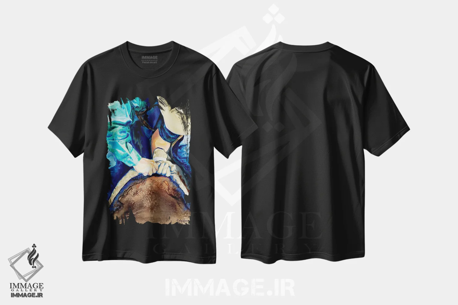 تیشرت مشکی طرح دار خط حیات، دکور کلبه و لژ اثر کالی گاریس | immage.ir
