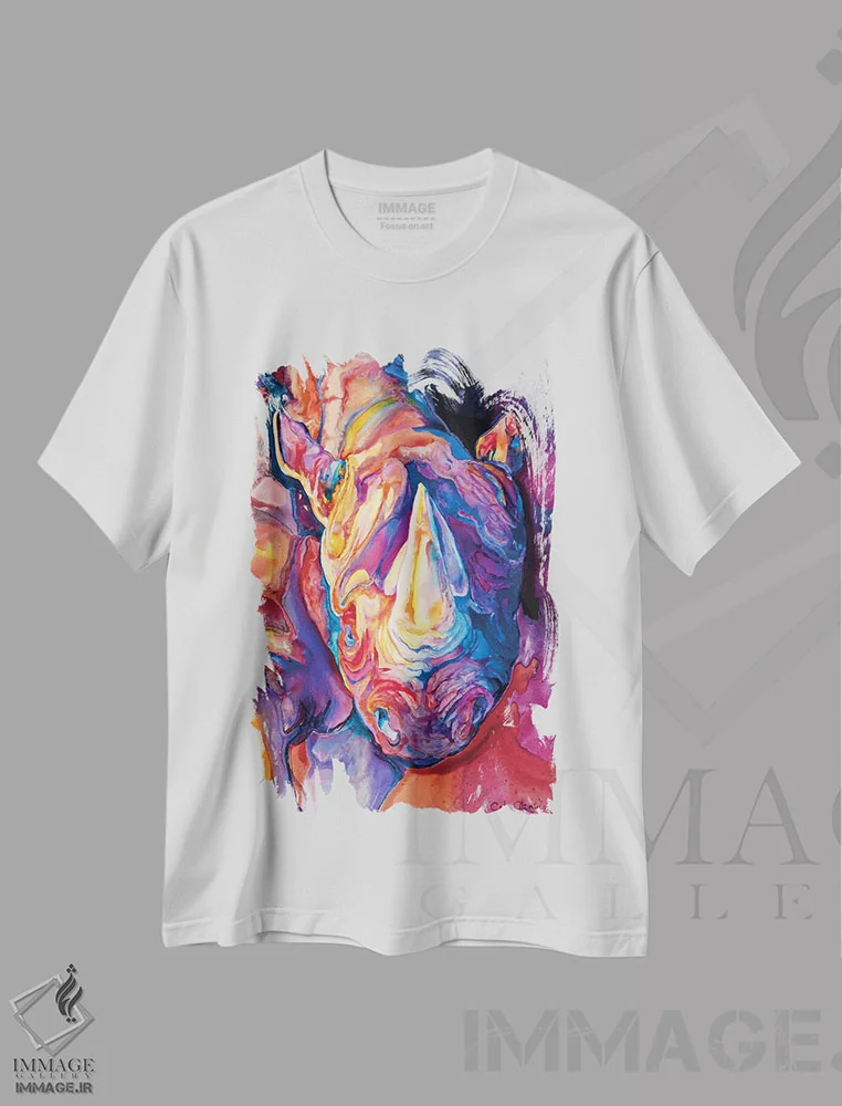 تیشرت سفید طرح دار کرگدن ماگما اثر کالی گاریس | immage.ir