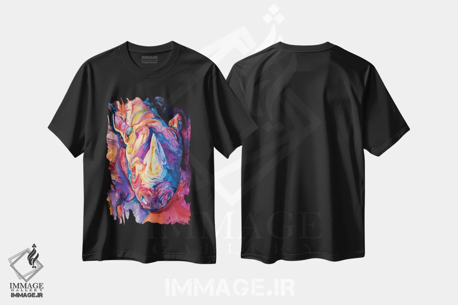 تیشرت مشکی طرح دار کرگدن ماگما اثر کالی گاریس | فروشگاه ایماژ