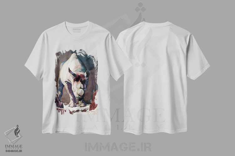 تیشرت سفید طرح دار کش و قوس صبحگاهی اثر کالی گاریس | فروشگاه ایماژ
