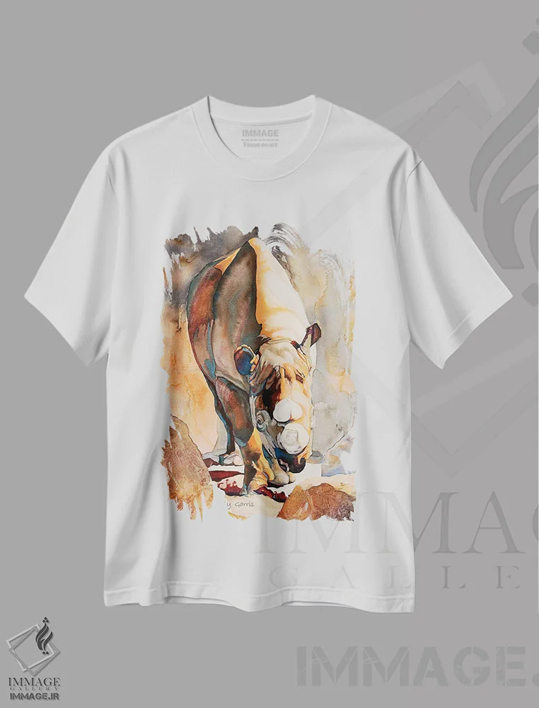 تیشرت سفید طرح دار کرگدن II اثر کالی گاریس | فروشگاه ایماژ