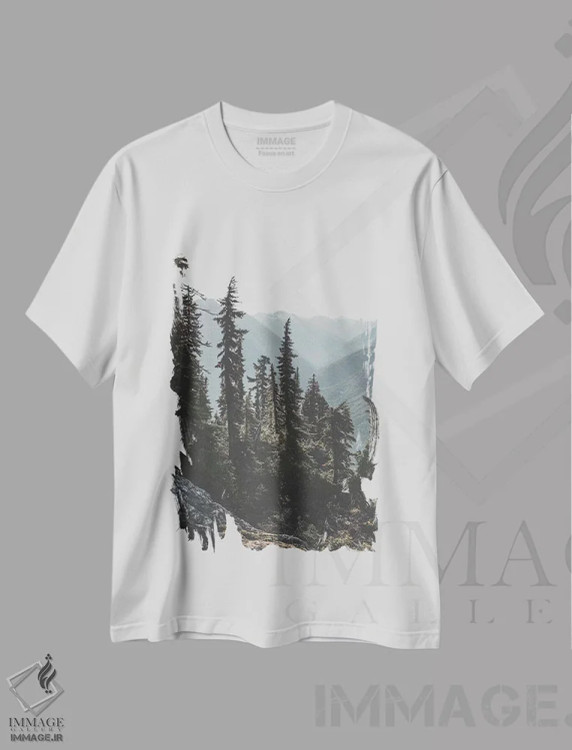 تیشرت سفید طرح دار جنگل ملی کسکید شمالی، آمریکا، مدیوم اثر لوک آنتونی گرم | فروشگاه ایماژ