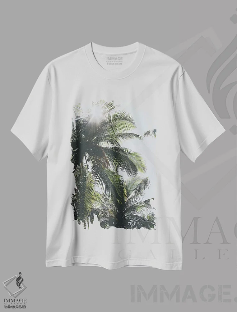 تیشرت سفید طرح دار درختان نخل در فیلیپین، مدیوم اثر لوک آنتونی گرم | immage.ir
