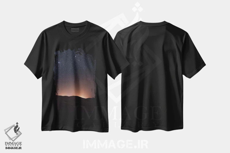 تیشرت مشکی طرح دار بیابان صحرا در شب، مدیوم اثر لوک آنتونی گرم | فروشگاه ایماژ