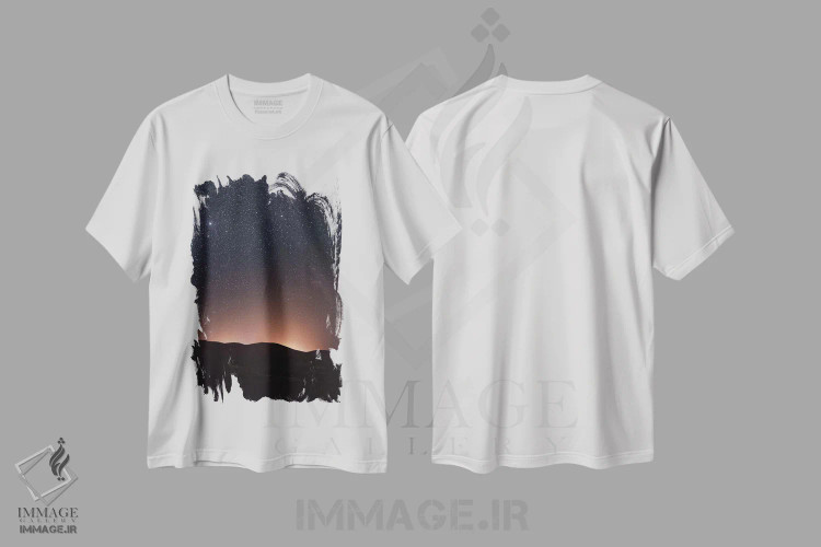 تیشرت سفید طرح دار بیابان صحرا در شب، مدیوم اثر لوک آنتونی گرم | immage.ir