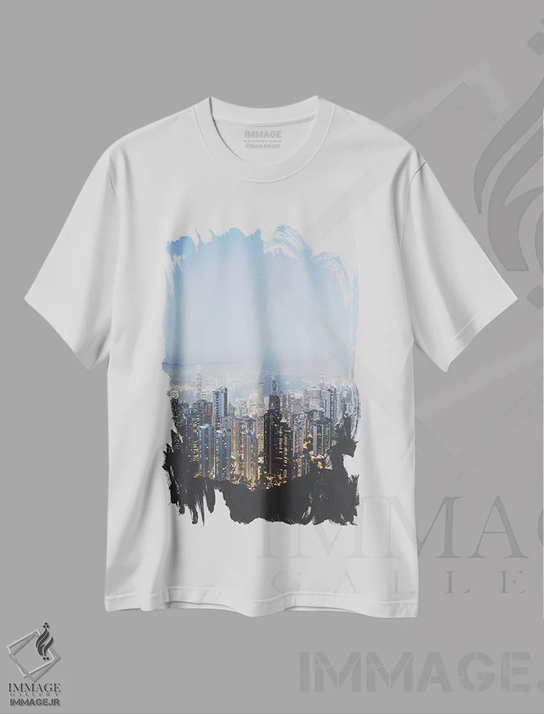 تیشرت سفید طرح دار قله ویکتوریا، هنگ کنگ، مدیوم اثر لوک آنتونی گرم | immage.ir