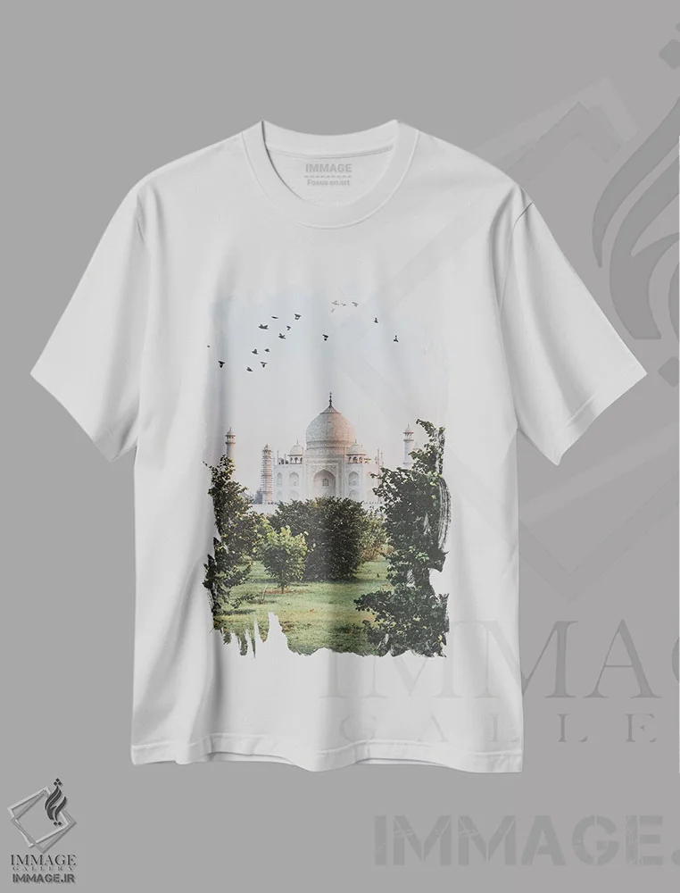 تیشرت سفید طرح دار تاج محل، هند I، دکور آسیایی اثر لوک آنتونی گرم | immage.ir