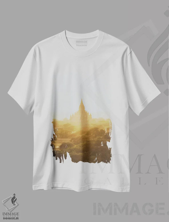 تیشرت سفید طرح دار باگان، میانمار III، مدیوم اثر لوک آنتونی گرم | immage.ir