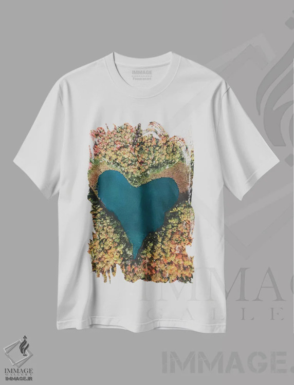 تیشرت سفید طرح دار دریاچه قلب، مدیوم اثر لوک آنتونی گرم | immage.ir
