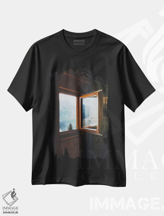 تیشرت مشکی طرح دار چشم انداز کلبه در دولومیت، مدیوم اثر لوک آنتونی گرم | فروشگاه ایماژ