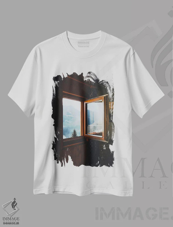 تیشرت سفید طرح دار چشم انداز کلبه در دولومیت، مدیوم اثر لوک آنتونی گرم | immage.ir