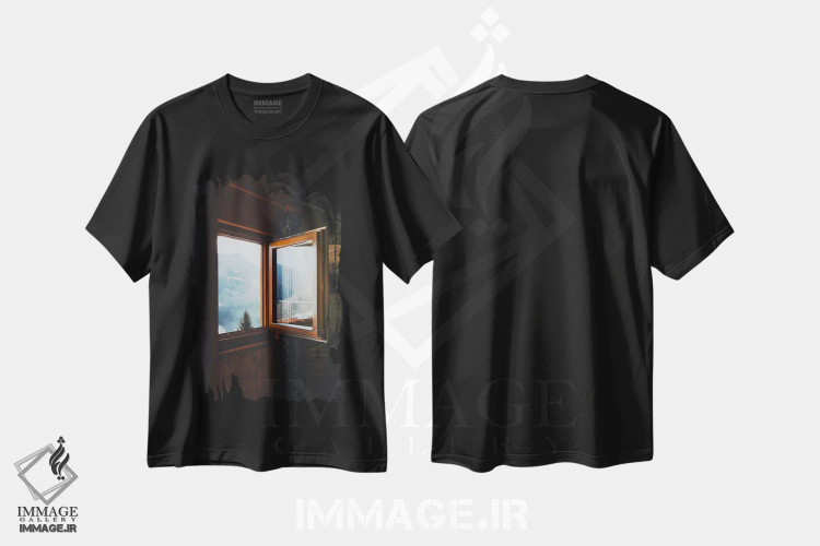 تیشرت مشکی طرح دار چشم انداز کلبه در دولومیت، مدیوم اثر لوک آنتونی گرم | فروشگاه ایماژ