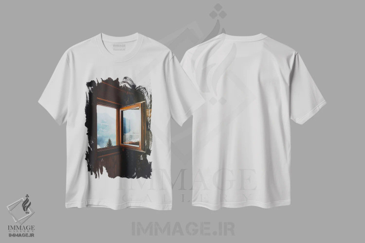 تیشرت سفید طرح دار چشم انداز کلبه در دولومیت، مدیوم اثر لوک آنتونی گرم | immage.ir