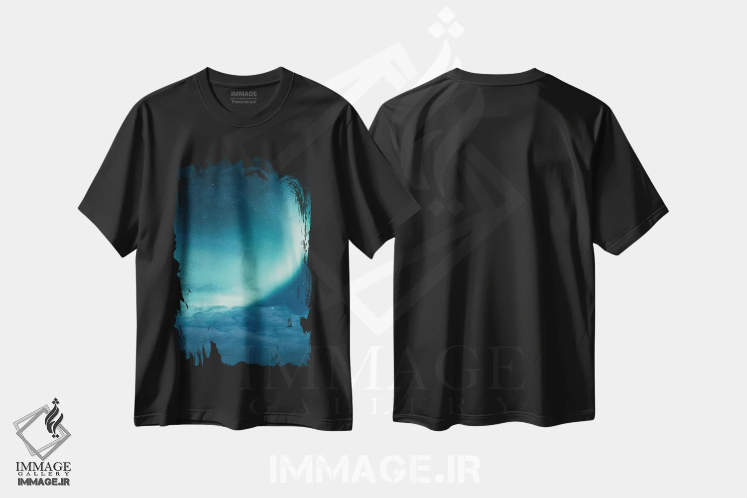 تیشرت مشکی طرح دار شفق قطبی بر فراز ایسلند، مدیوم اثر لوک آنتونی گرم | فروشگاه ایماژ