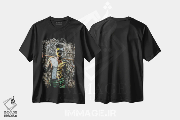 تیشرت مشکی طرح دار مرد قبیله کارو، اتیوپی، مدیوم اثر لوک آنتونی گرم | immage.ir