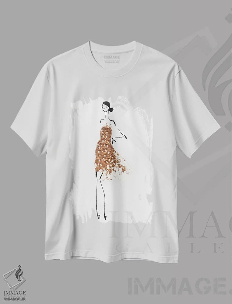 تیشرت سفید طرح دار دارچین، تزئینی اثر گرچن روهرز | فروشگاه ایماژ