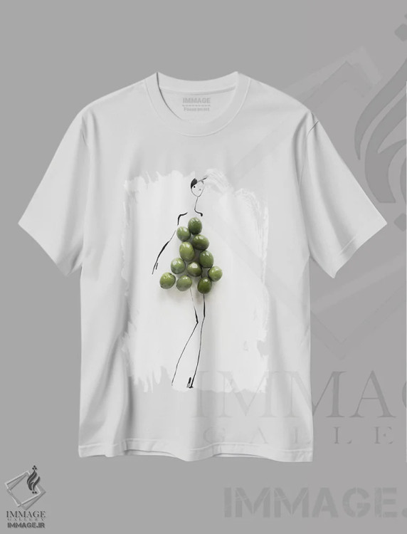 تیشرت سفید طرح دار زیتون، تزئینی اثر گرچن روهرز | immage.ir