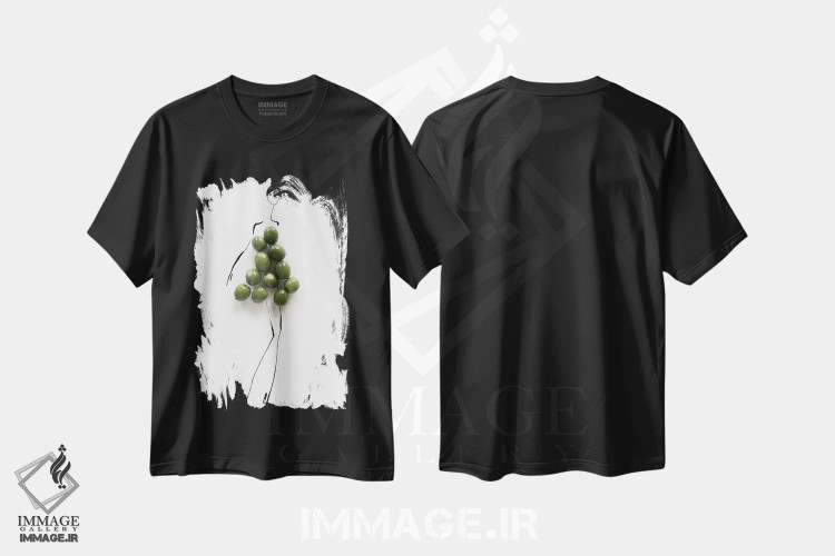 تیشرت مشکی طرح دار زیتون، تزئینی اثر گرچن روهرز | فروشگاه ایماژ