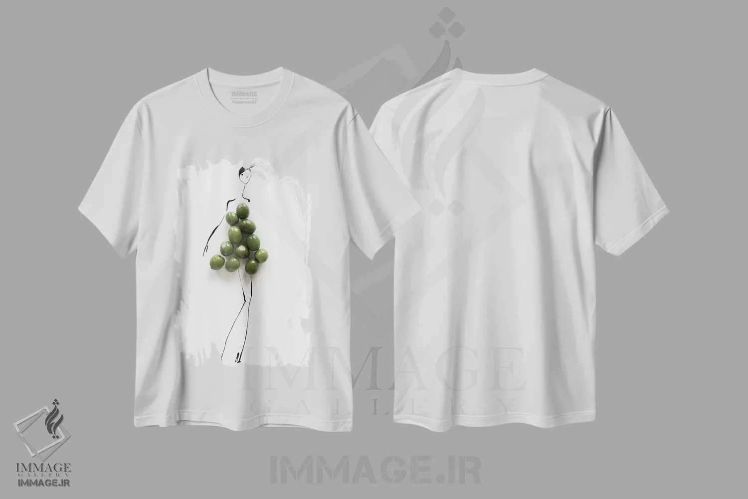 تیشرت سفید طرح دار زیتون، تزئینی اثر گرچن روهرز | immage.ir