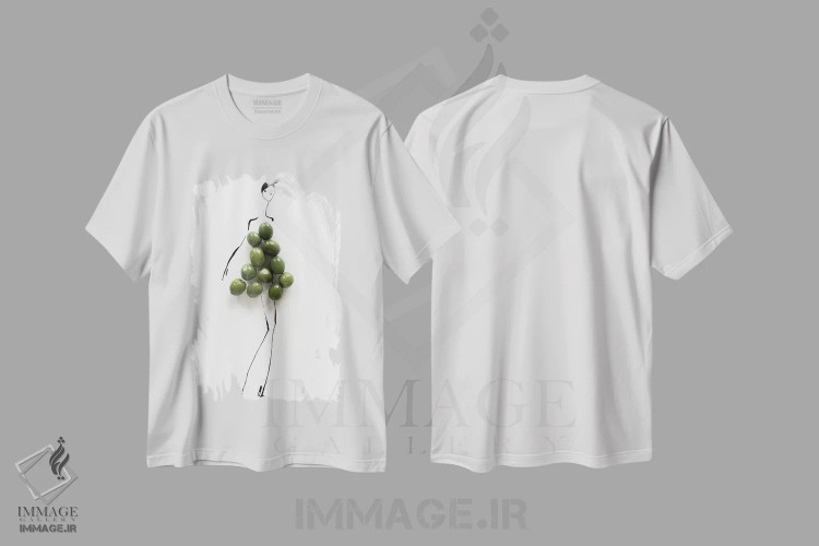 تیشرت سفید طرح دار زیتون، تزئینی اثر گرچن روهرز | immage.ir