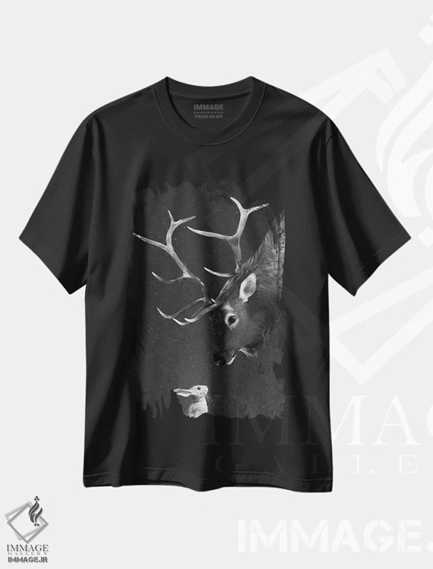 تیشرت مشکی طرح دار گوزن و خرگوش اثر لورا گریوز | فروشگاه ایماژ