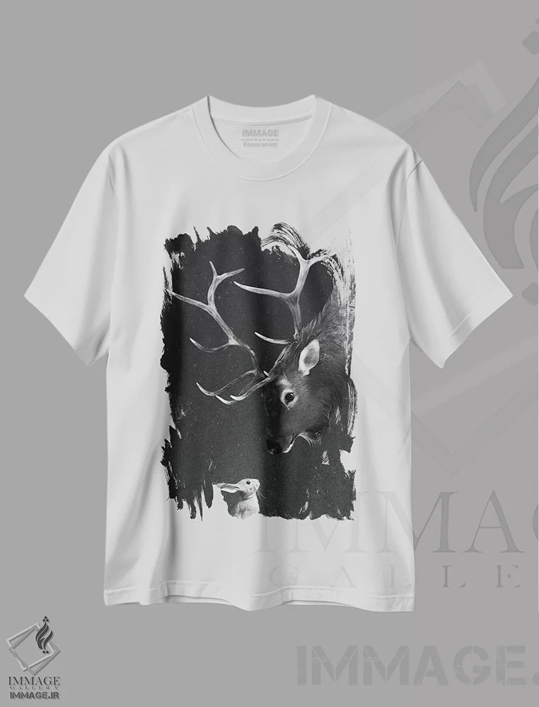 تیشرت سفید طرح دار گوزن و خرگوش اثر لورا گریوز | immage.ir