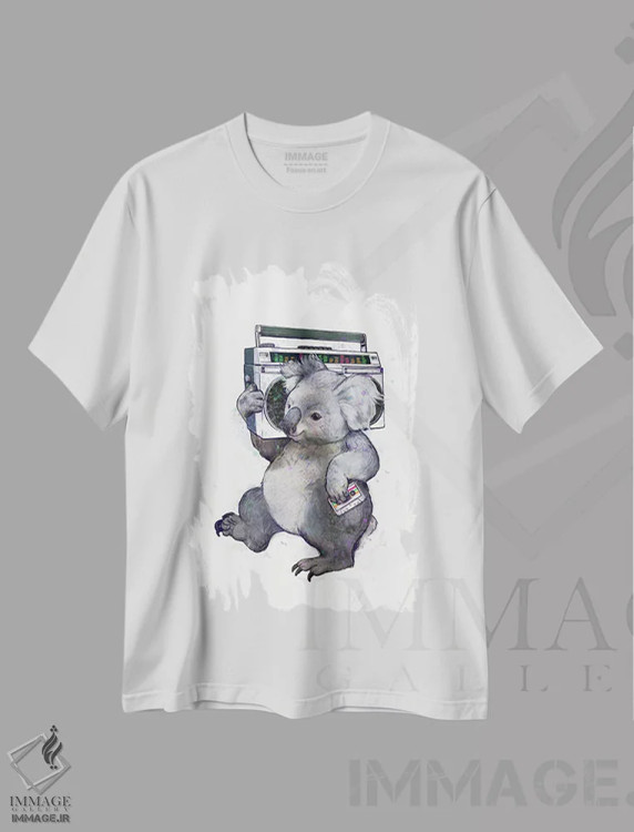 تیشرت سفید طرح دار کوالا، دست نقاشی و طراحی دستی اثر لورا گریوز | فروشگاه ایماژ