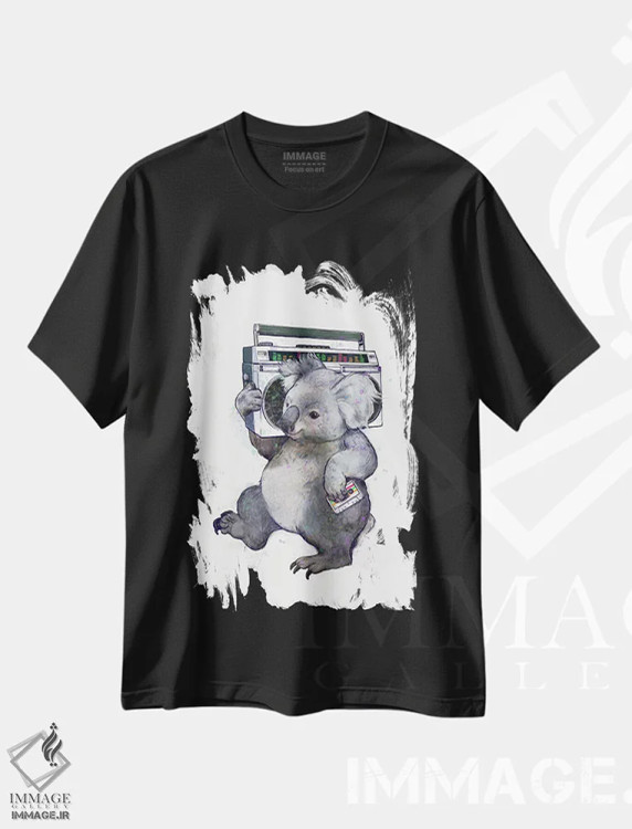 تیشرت مشکی طرح دار کوالا، دست نقاشی و طراحی دستی اثر لورا گریوز | immage.ir