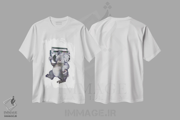 تیشرت سفید طرح دار کوالا، دست نقاشی و طراحی دستی اثر لورا گریوز | فروشگاه ایماژ