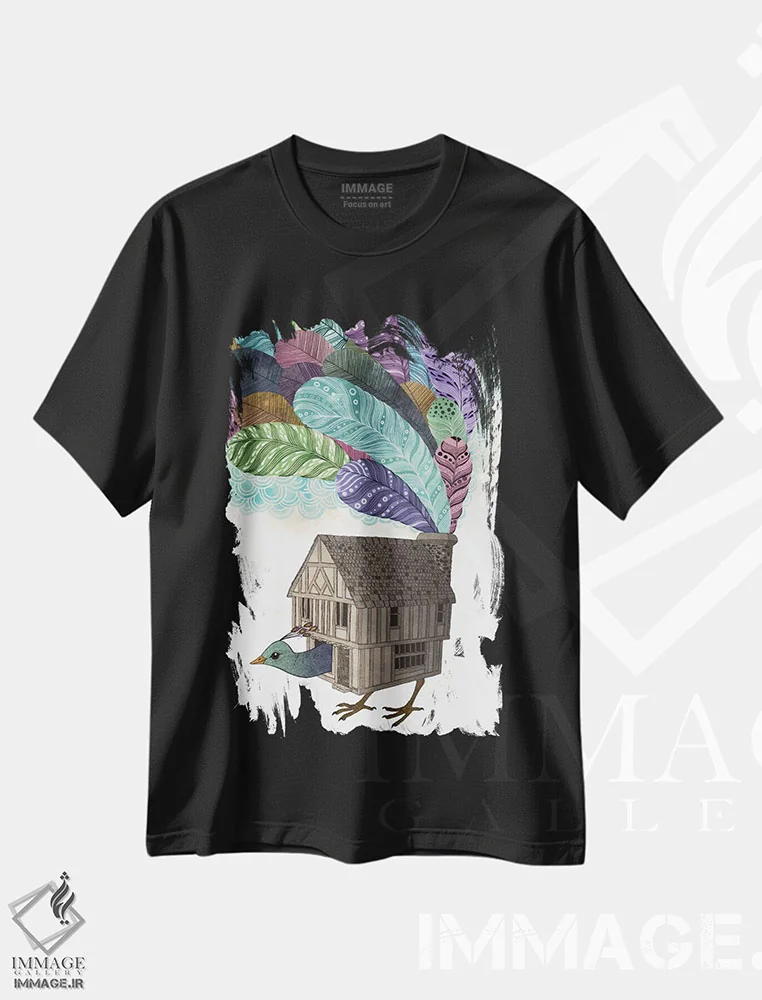 تیشرت مشکی طرح دار آشیانه پرندگان دوباره نگریسته شده اثر لورا گریوز | فروشگاه ایماژ