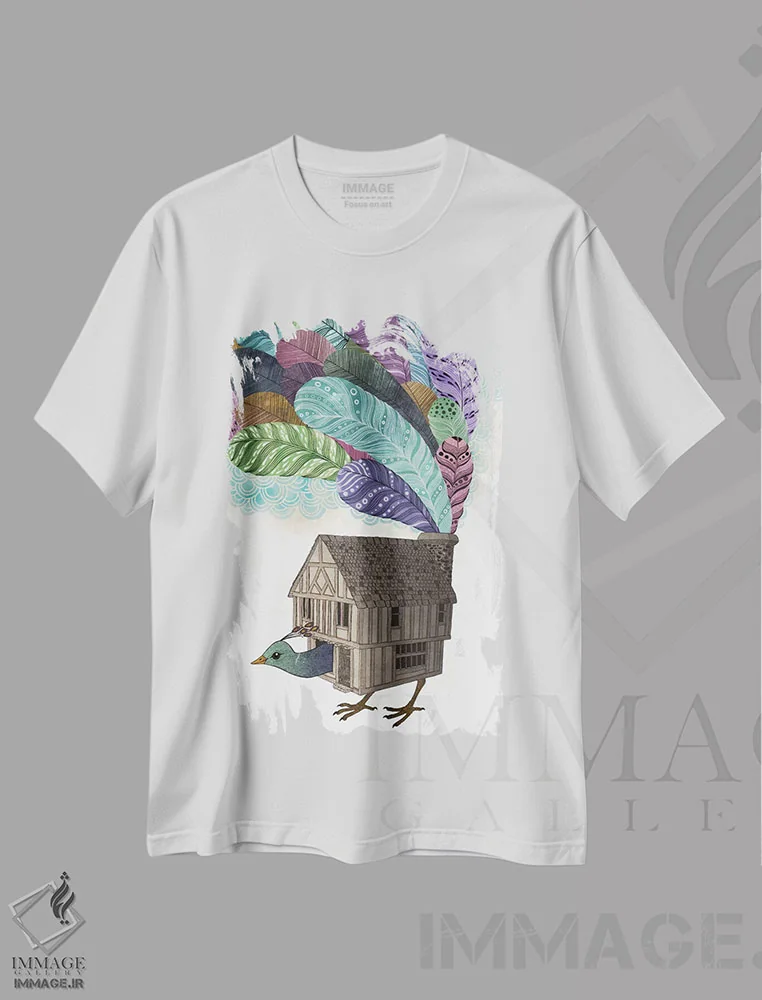 تیشرت سفید طرح دار آشیانه پرندگان دوباره نگریسته شده اثر لورا گریوز | immage.ir