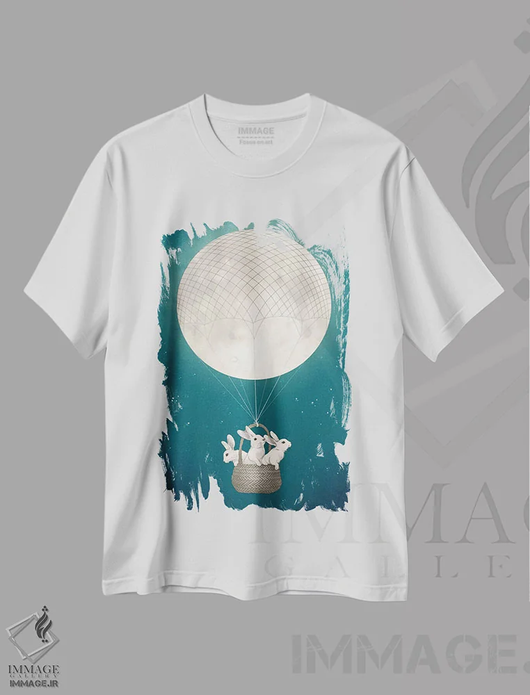 تیشرت سفید طرح دار خرگوش های ماه اثر لورا گریوز | immage.ir
