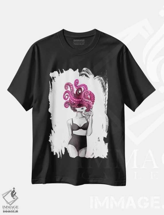 تیشرت مشکی طرح دار اقیانوس، دست نقاشی و طراحی دستی اثر لورا گریوز | immage.ir