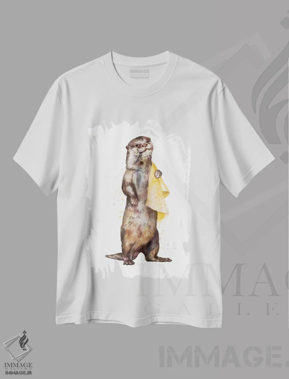 تیشرت سفید طرح دار سمور، دست نقاشی و طراحی دستی اثر لورا گریوز | فروشگاه ایماژ