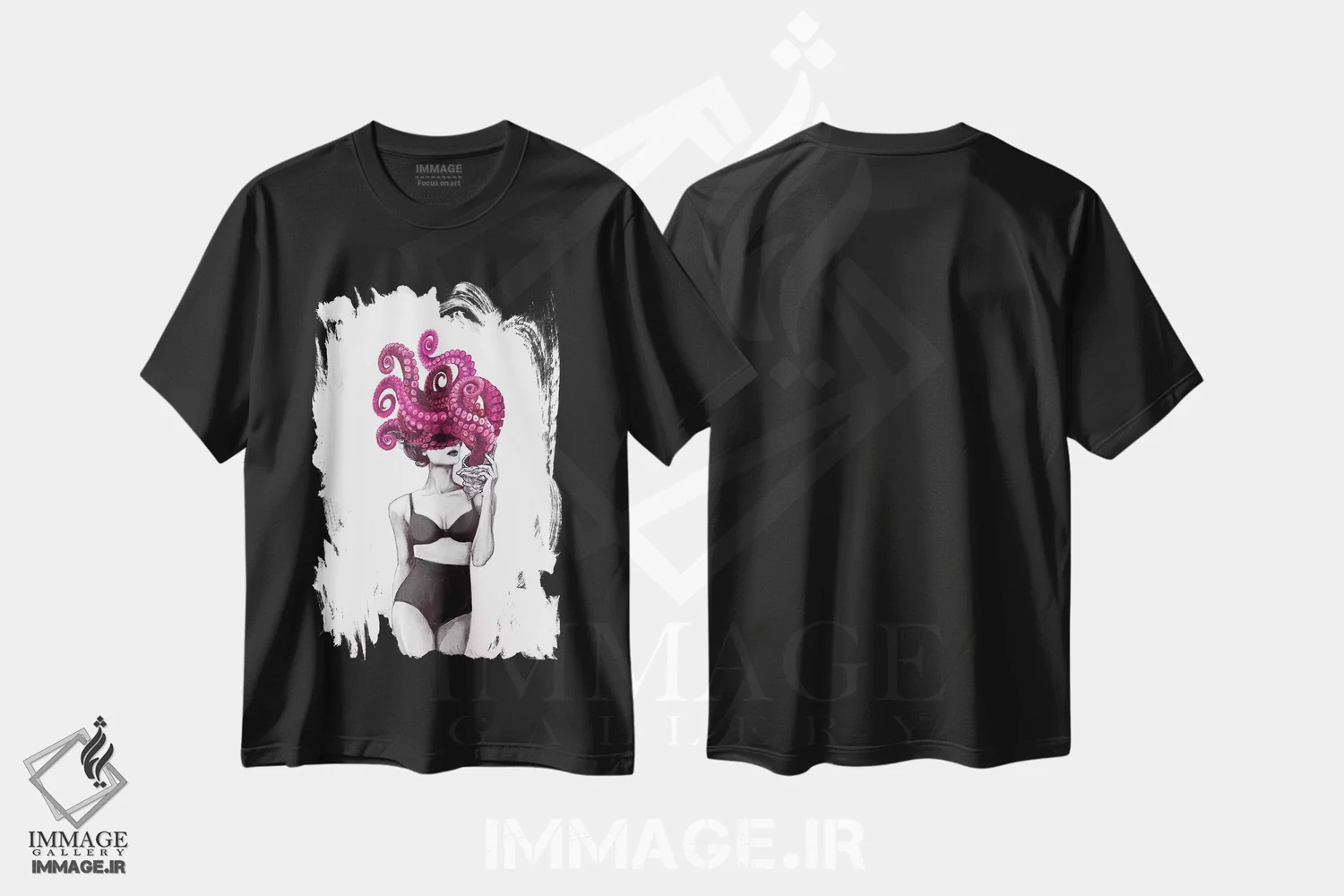 تیشرت مشکی طرح دار اقیانوس، دست نقاشی و طراحی دستی اثر لورا گریوز | immage.ir