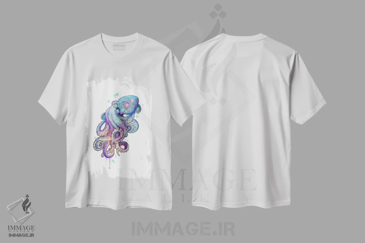 تیشرت سفید طرح دار اختاپوس، دست نقاشی و طراحی دستی اثر لورا گریوز | immage.ir