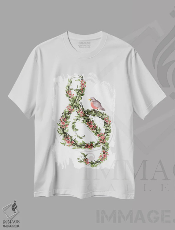تیشرت سفید طرح دار آواز سینه سرخ، دکور معاصر اثر لورا گریوز | فروشگاه ایماژ